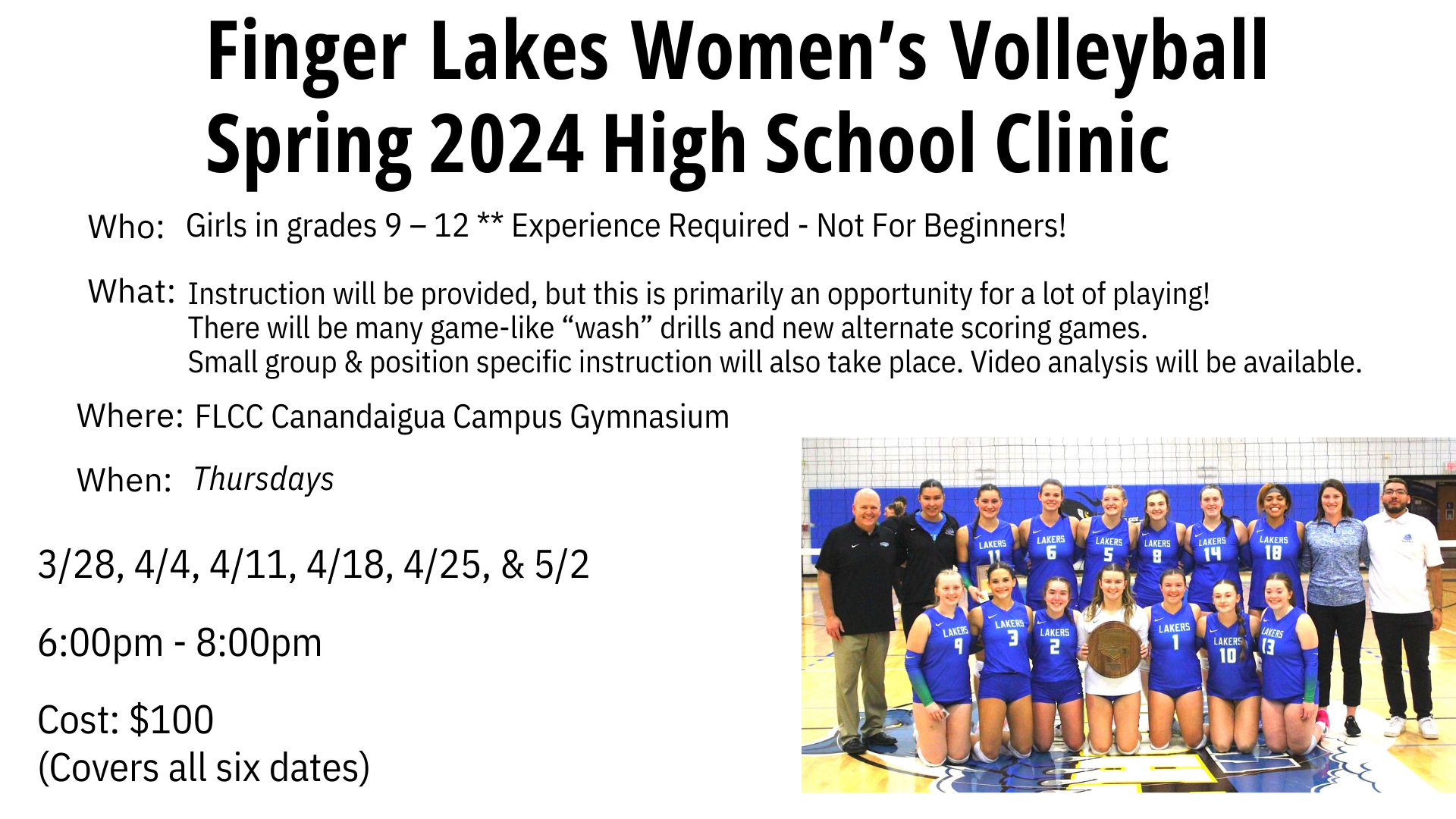Finger Lakes Women's Volleyball to Host Spring High School Clinic